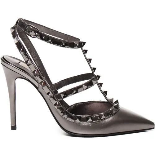 Rockstud Laminated Leather Heels Antrachite , female, Sizes: 5 1/2 UK, 5 UK, 4 UK, 3 UK, 6 UK, 7 UK - Valentino Garavani - Modalova