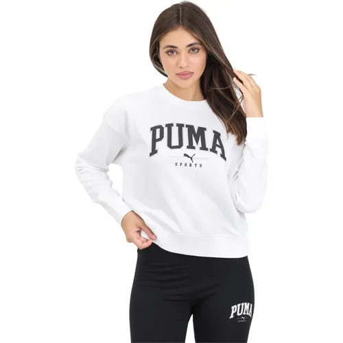 Weißer Rundhalspullover Herbst Winter , Damen, Größe: M - Puma - Modalova