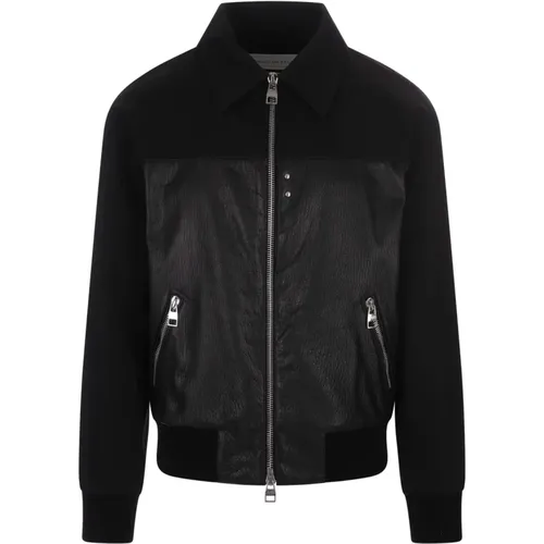 Leather and Fabric Bomber Jacket , male, Sizes: L - alexander mcqueen - Modalova