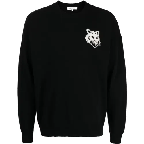 Fox Head Intarsia Logo Sweater , male, Sizes: L, M - Maison Kitsuné - Modalova