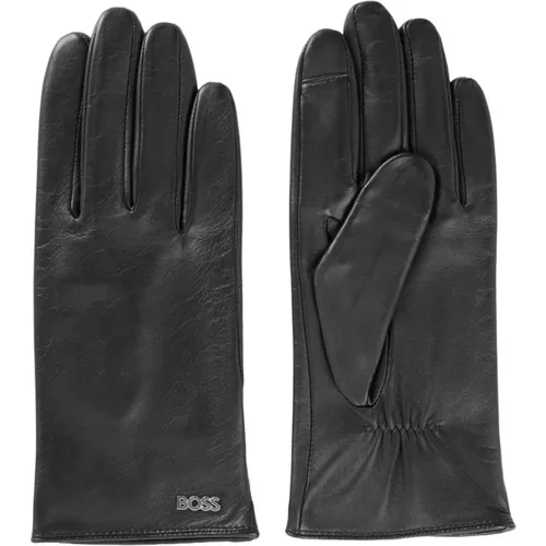 Leder-Touchscreen-Handschuhe mit Logo-Niete , unisex, Größe: 7 1/2 IN - Hugo Boss - Modalova