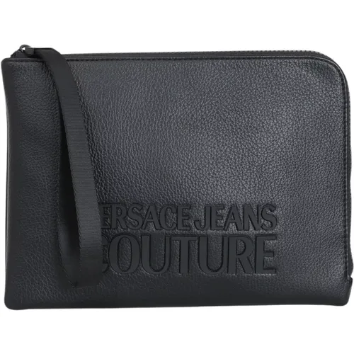 Schwarze Clutch mit Tonalem Logo-Plättchen - Versace Jeans Couture - Modalova