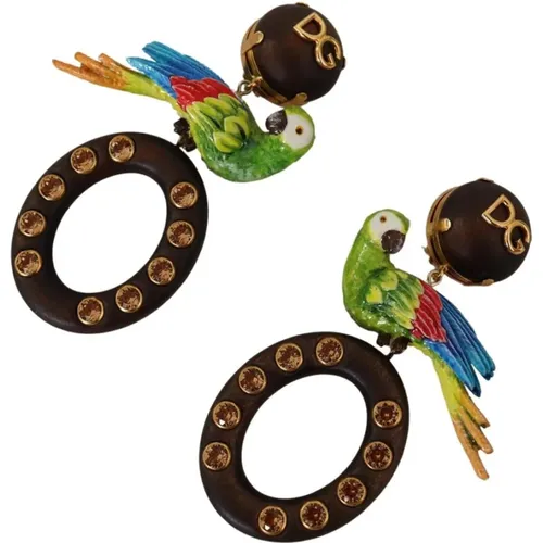 Multicolor Parrot Dangling Hoop Earrings , female, Sizes: ONE SIZE - Dolce & Gabbana - Modalova