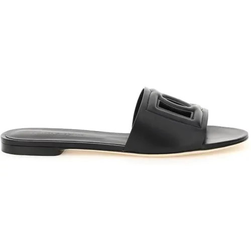 Quilted leather slides with cut-out logo , female, Sizes: 3 UK - Dolce & Gabbana - Modalova