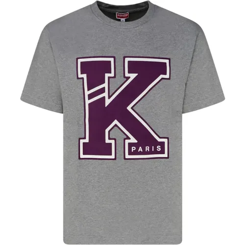 Logo Print T-Shirt in Perlgrau , Herren, Größe: S - Kenzo - Modalova