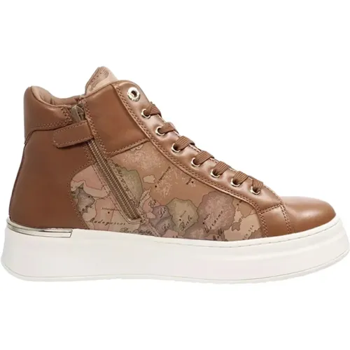 Braune Sneakers mit Geo Classic Print , Damen, Größe: 37 EU - Alviero Martini 1a Classe - Modalova