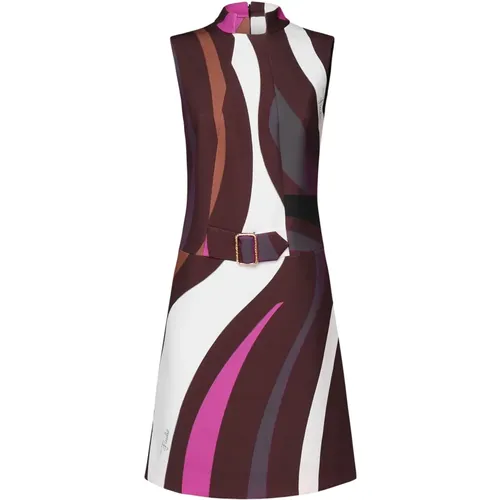 Marble Minidress with High Collar Belt , female, Sizes: S - EMILIO PUCCI - Modalova