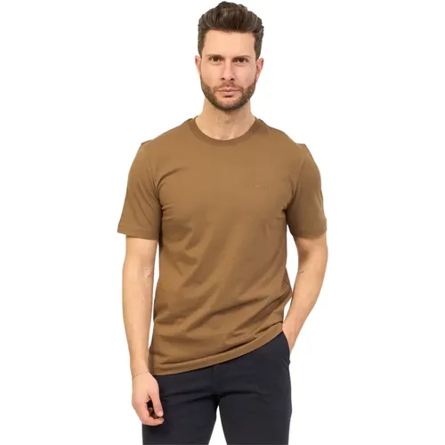Dunkelgrünes Regular Fit Baumwoll-T-Shirt mit Gummi-Logo , Herren, Größe: XL - Hugo Boss - Modalova