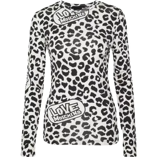 Leopard Print Logo Sweater - Love Moschino - Modalova