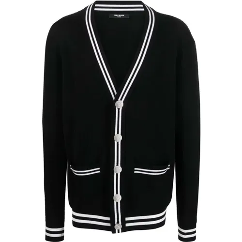 Contrasting-trim V-neck Cardigan , male, Sizes: 2XL, M, S, XL, L - Balmain - Modalova