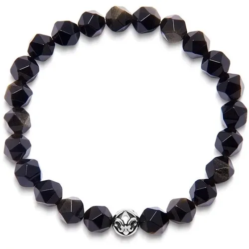 Men's Wristband with Faceted Gold Obsidian and Silver - Nialaya - Modalova