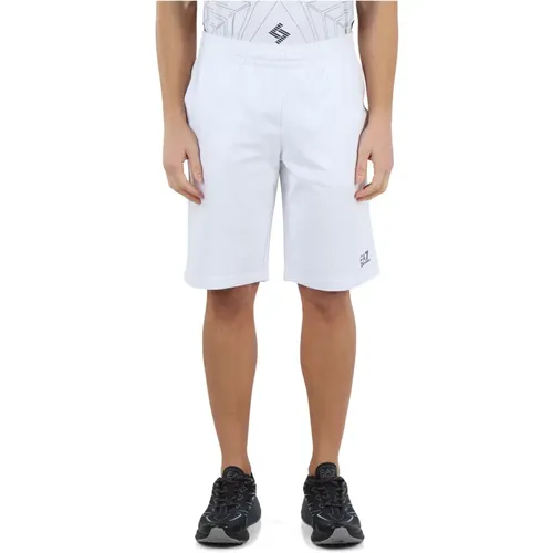 Cotton Logo Print Sport Shorts , male, Sizes: L, XL, M, S - Emporio Armani EA7 - Modalova