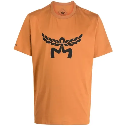 Cognac Braunes Logo Print T-shirt , Herren, Größe: M - MCM - Modalova