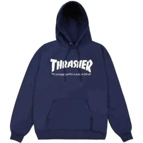 Navy/White Skatemag Hood Long Sleeve Sweatshirt , male, Sizes: XL - Thrasher - Modalova