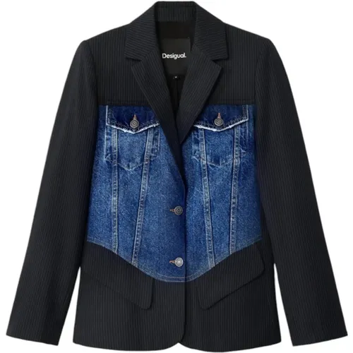 Schwarzer Geknöpfter Blazer mit Vordertaschen , Damen, Größe: L - Desigual - Modalova