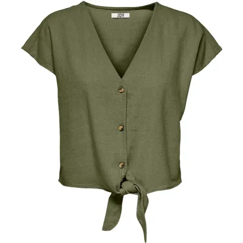 Grünes V-Ausschnitt Shirt, kurze Ärmel - Jacqueline de Yong - Modalova
