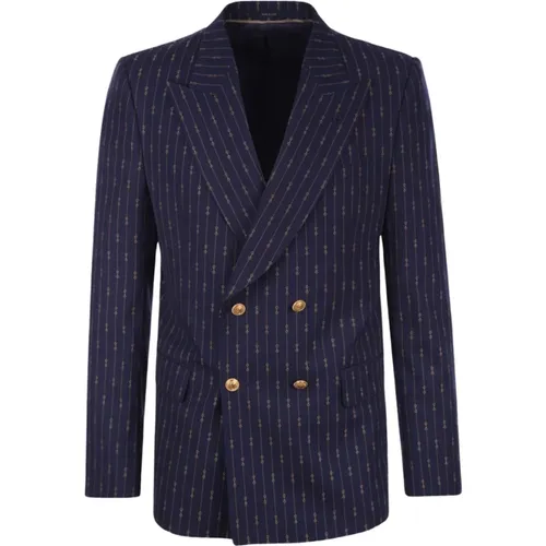 Double-Breasted Wool Jacket with All-Over Morsetto Pattern , male, Sizes: L - Gucci - Modalova