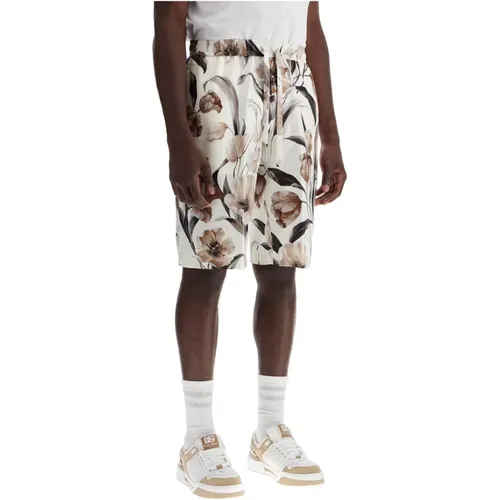 Floral Print Silk Bermuda Shorts Set , male, Sizes: M - Dolce & Gabbana - Modalova