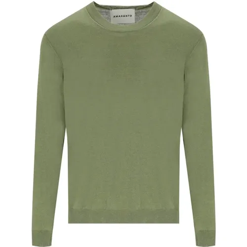 Amaránto, Grüner Leinen Baumwoll Crewneck Jumper , Herren, Größe: L - AMARÁNTO - Modalova