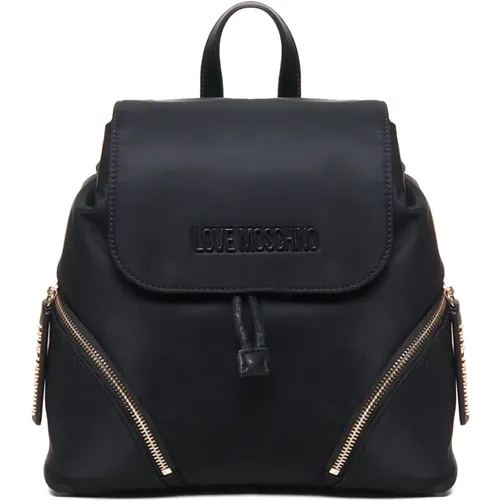 Schwarzer Nylon-Rucksack mit Klappenverschluss - Love Moschino - Modalova