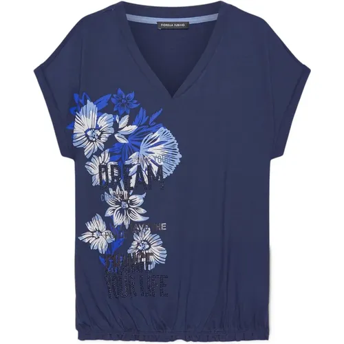 T-Shirt mit Blumendruck und V-Ausschnitt , Damen, Größe: M - Fiorella Rubino - Modalova
