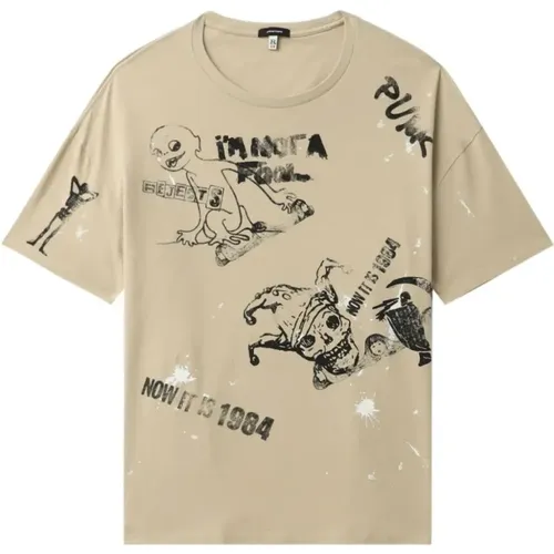 Khaki Paint Splatter Stamp Lässiges T-Shirt , Damen, Größe: XS - R13 - Modalova