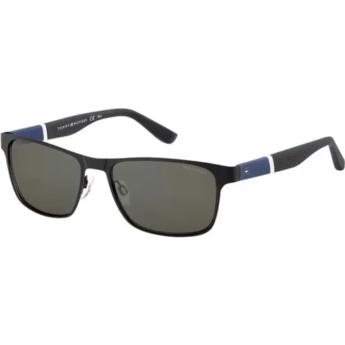 Stylische Sonnenbrille in Schwarz/Blau und Grau - Tommy Hilfiger - Modalova