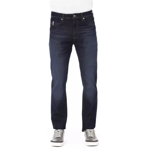Jeans mit Logo-Knopf und Kontrastnähten , Herren, Größe: W36 - Baldinini - Modalova