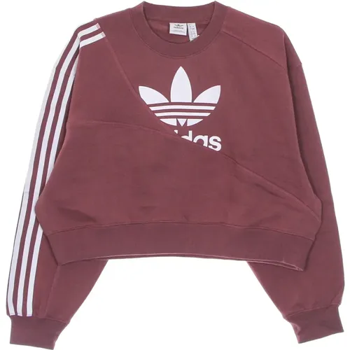 Kurzarm Crew Neck Sweatshirt Maroon , Damen, Größe: L - Adidas - Modalova