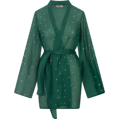 Grünes Kaftan-Kleid mit Strass-Applikation - Oseree - Modalova