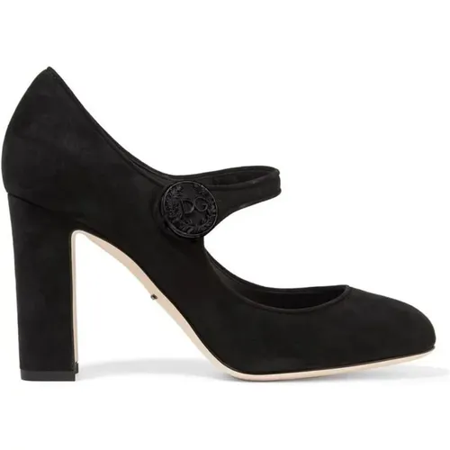 Leather Pumps with Logo Button , female, Sizes: 7 UK - Dolce & Gabbana - Modalova