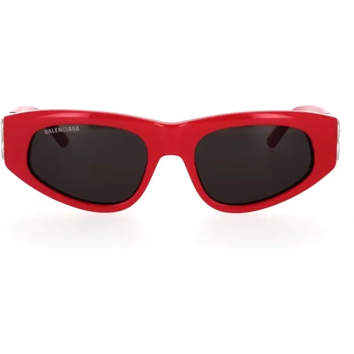 Rote ovale Sonnenbrille mit silbernen Logo-Scharnieren,Stylische Sonnenbrille Bb0095S - Balenciaga - Modalova