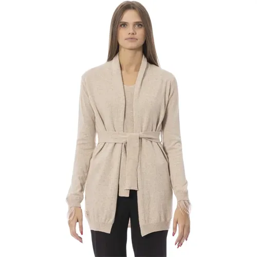 Trend Cardigan mit Gürtel und Federn , Damen, Größe: L - Baldinini - Modalova