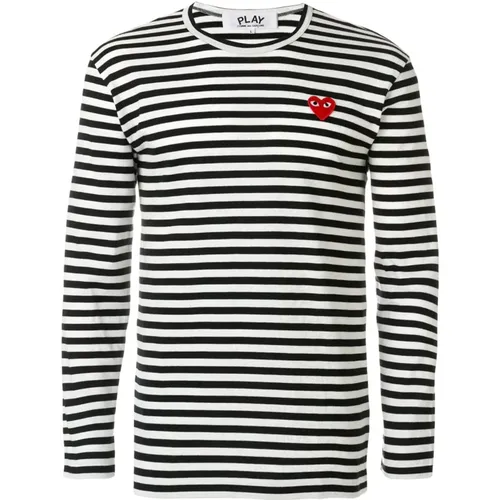 Striped Long-Sleeve Heart T-Shirt , male, Sizes: XL, 2XL, L - Comme des Garçons Play - Modalova