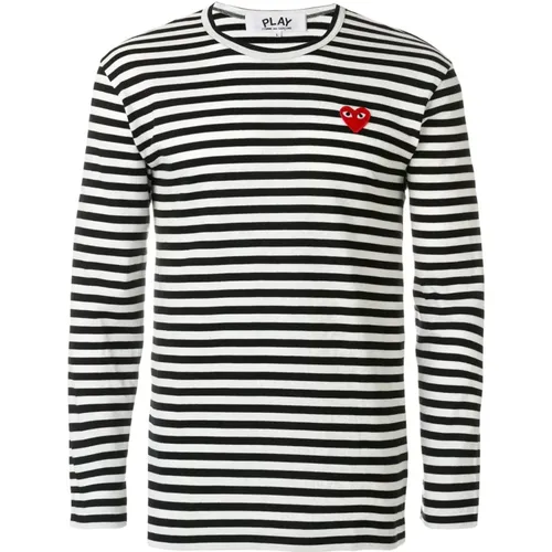 Striped Long-Sleeve Heart T-Shirt , male, Sizes: XL - Comme des Garçons Play - Modalova