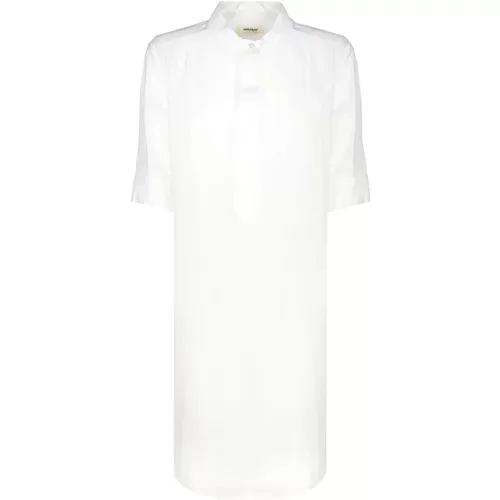 Kurzes weißes Popelinekleid mit koreanischem Kragen , Damen, Größe: XS - Ottod'Ame - Modalova