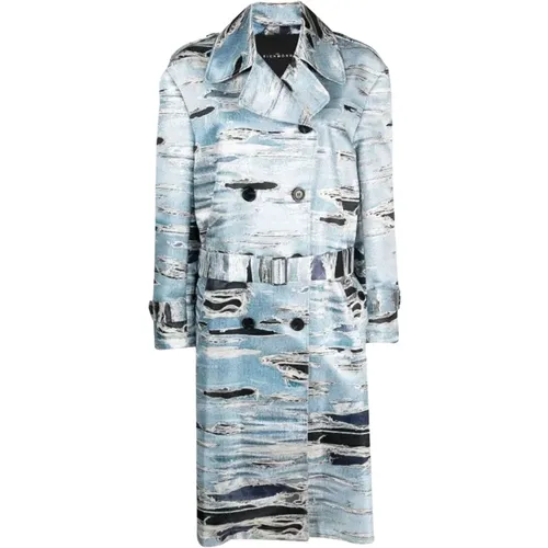 Iconic Denim Muster Doppelreihiger Trenchcoat , Damen, Größe: XS - John Richmond - Modalova