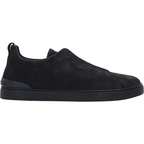 Dunkelblaue Wildleder Slip-On Sneakers - Ermenegildo Zegna - Modalova