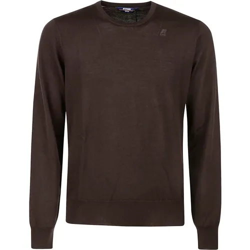 Brauner Merino Pullover Girocollo Stil , Herren, Größe: 2XL - K-way - Modalova