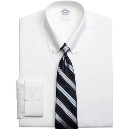 Weiße Traditionelle Passform Stretch Supima Baumwolle Non-Iron Hemd mit Button-Down-Kragen , Herren, Größe: L - Brooks Brothers - Modalova