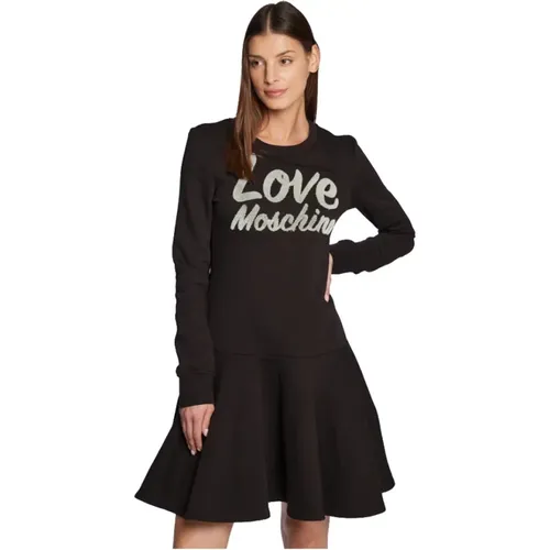 Cotton Dress with Velvet Logo , female, Sizes: L - Love Moschino - Modalova