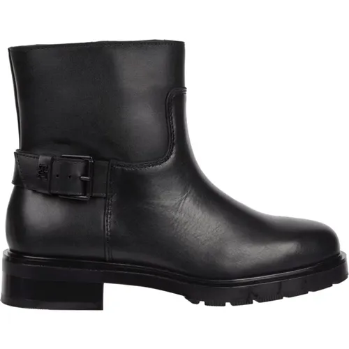 Schwarze Biker Ankle Boots , Damen, Größe: 36 EU - Tommy Hilfiger - Modalova