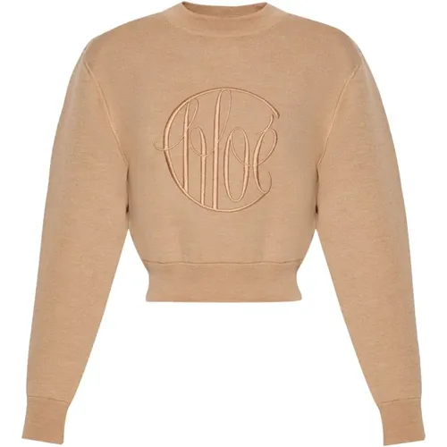 Wool Knitted Sweater with Embroidered Logo , female, Sizes: M, S - Chloé - Modalova