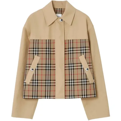 Check-Panel Cotton Jacket , female, Sizes: S, 2XS - Burberry - Modalova