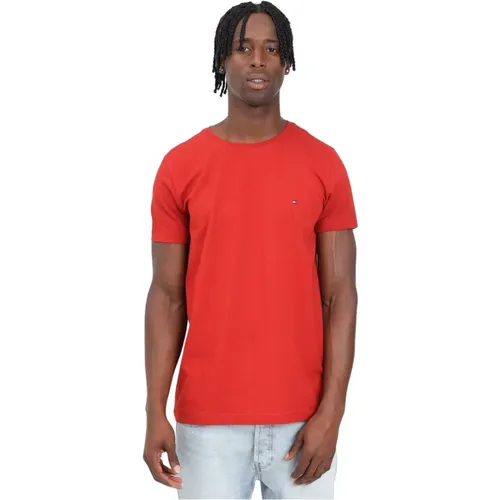 Rotes T-Shirt mit kurzen Ärmeln Casual Stil , Herren, Größe: M - Tommy Hilfiger - Modalova