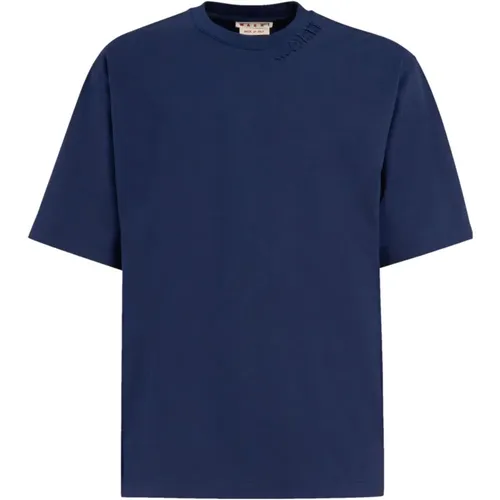 Blau Baumwolle Logo T-shirt , Herren, Größe: M - Marni - Modalova