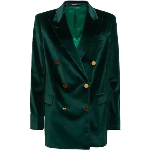 Velvet Double-Breasted Jacket with Gold-Tone Buttons , female, Sizes: L - Tagliatore - Modalova