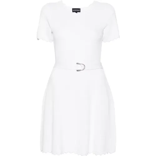 Weiße 3D-Strick A-Linie Kleid , Damen, Größe: 2XS - Emporio Armani - Modalova