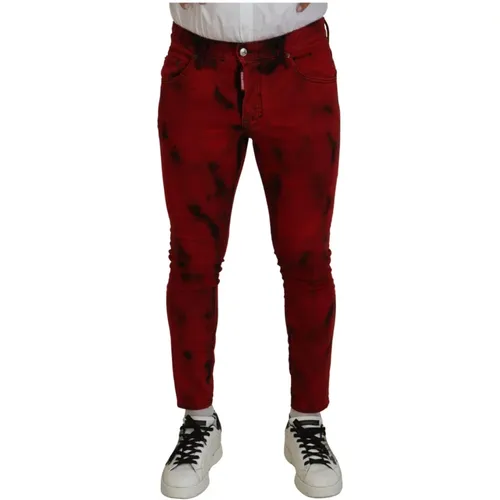 Rote Tie-Dye Skinny Denim Jeans - Dsquared2 - Modalova