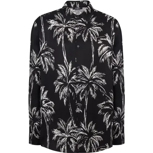 Satin Palm Tree Print Shirt , male, Sizes: M, L - Balmain - Modalova